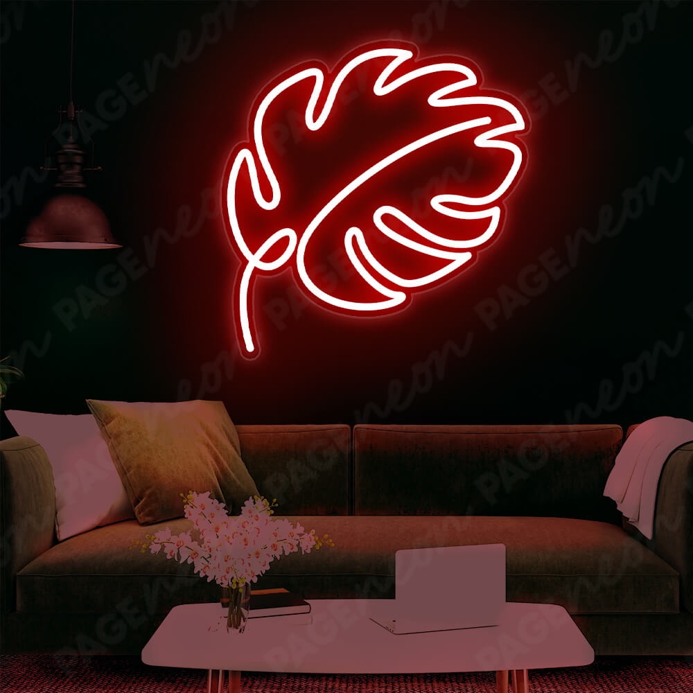 Monstera Leaf Neon Sign Led Light Red