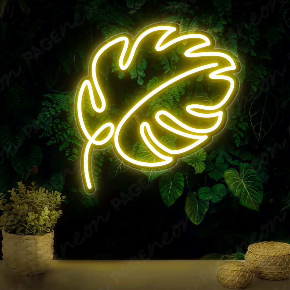 Monstera Leaf Neon Sign Led Light Yellow
