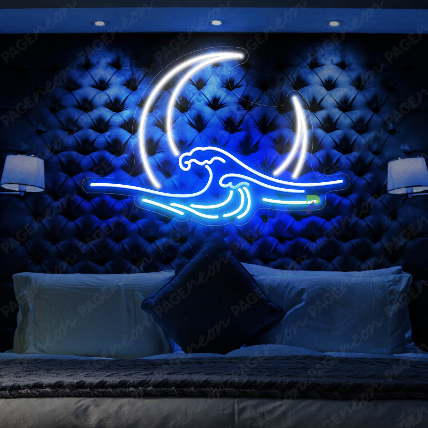 Moon Neon Sign Crescent Moon Blue Wave Led Light
