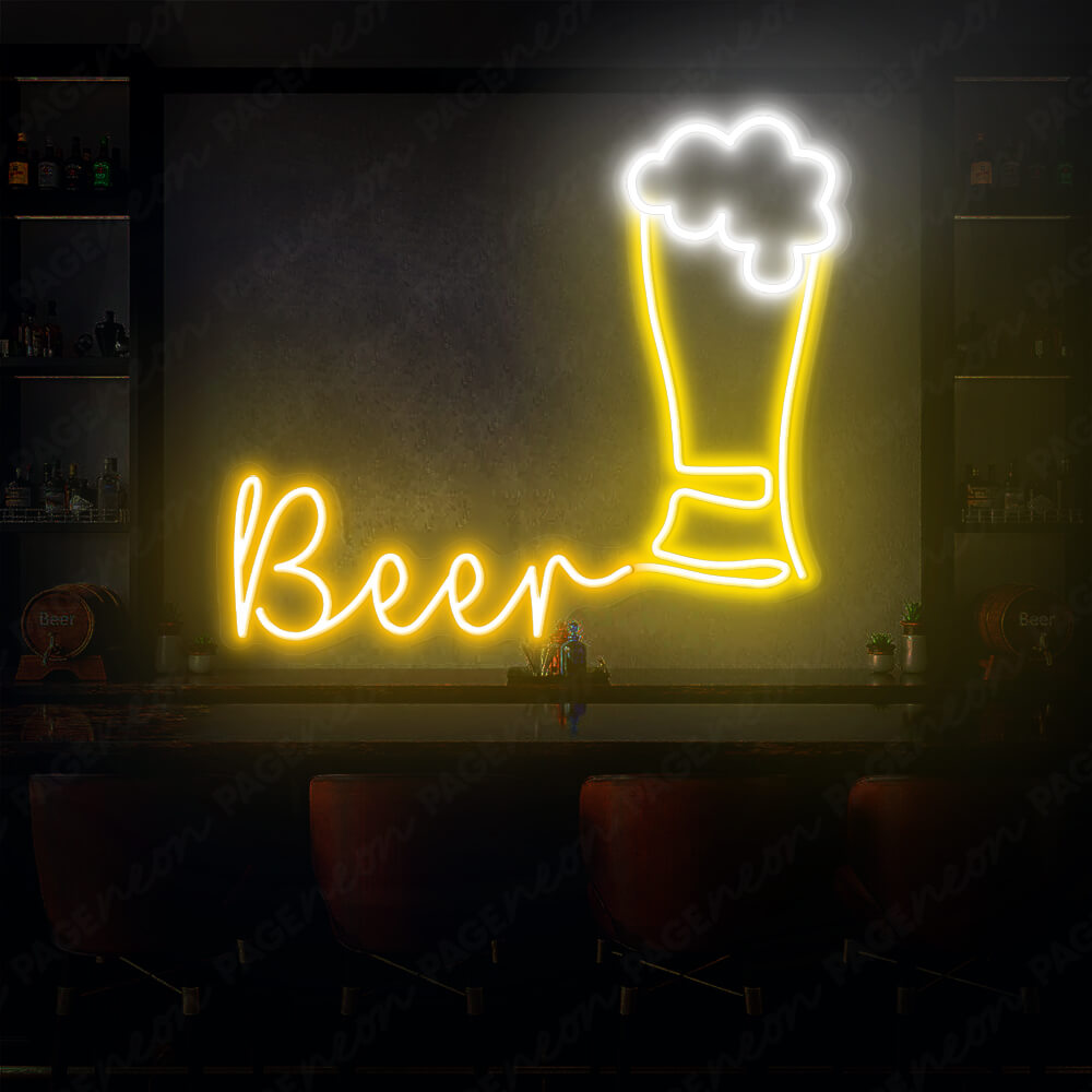 Neon Beer Mug Sign Alcohol Led Sign Orange Yellow