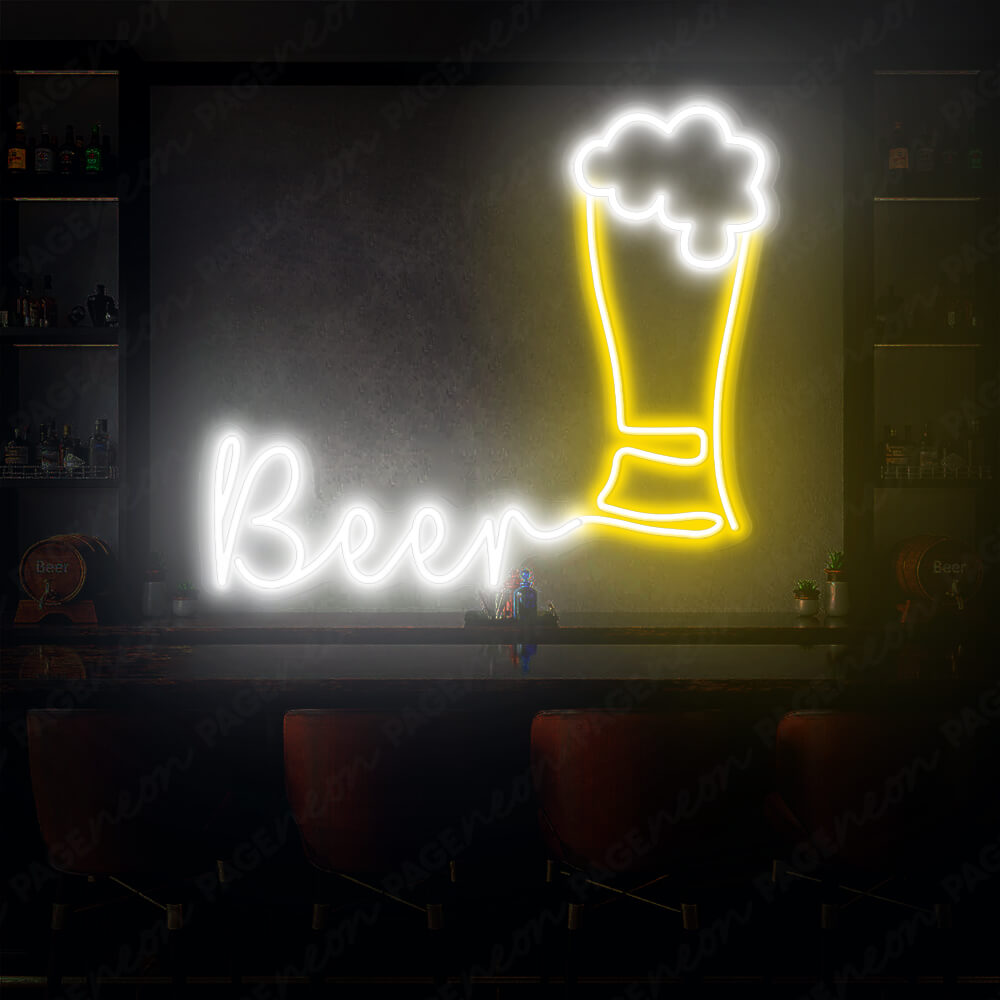 Neon Beer Mug Sign Alcohol Led Sign White