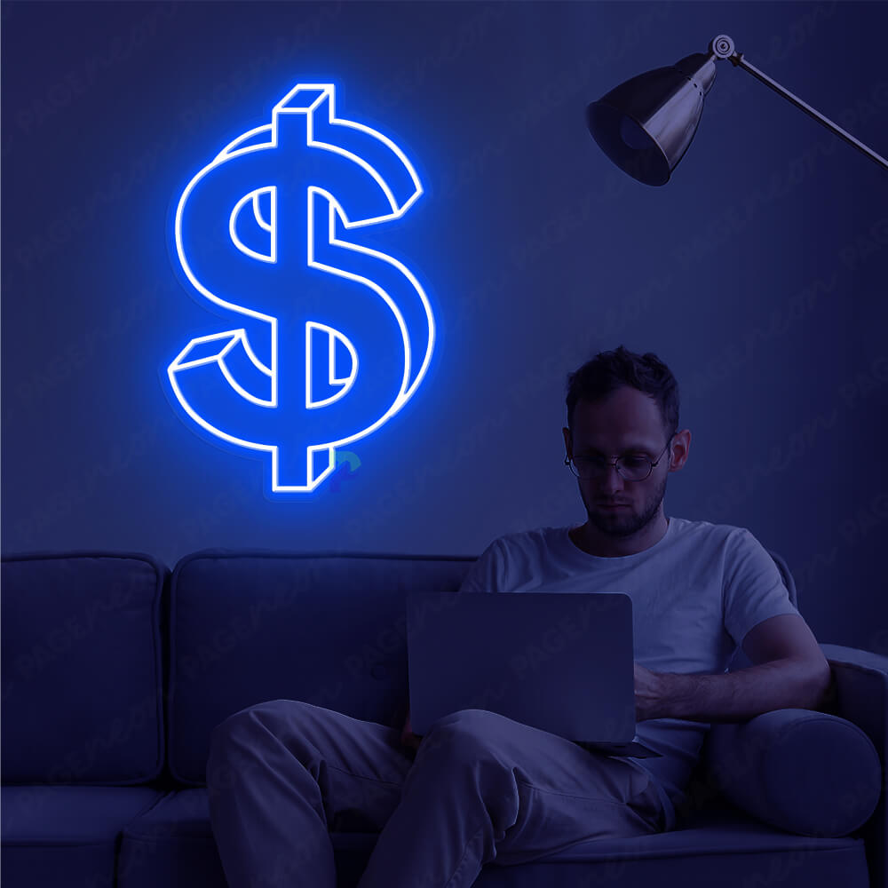 Neon Dollar Sign Blue Aesthetic Light