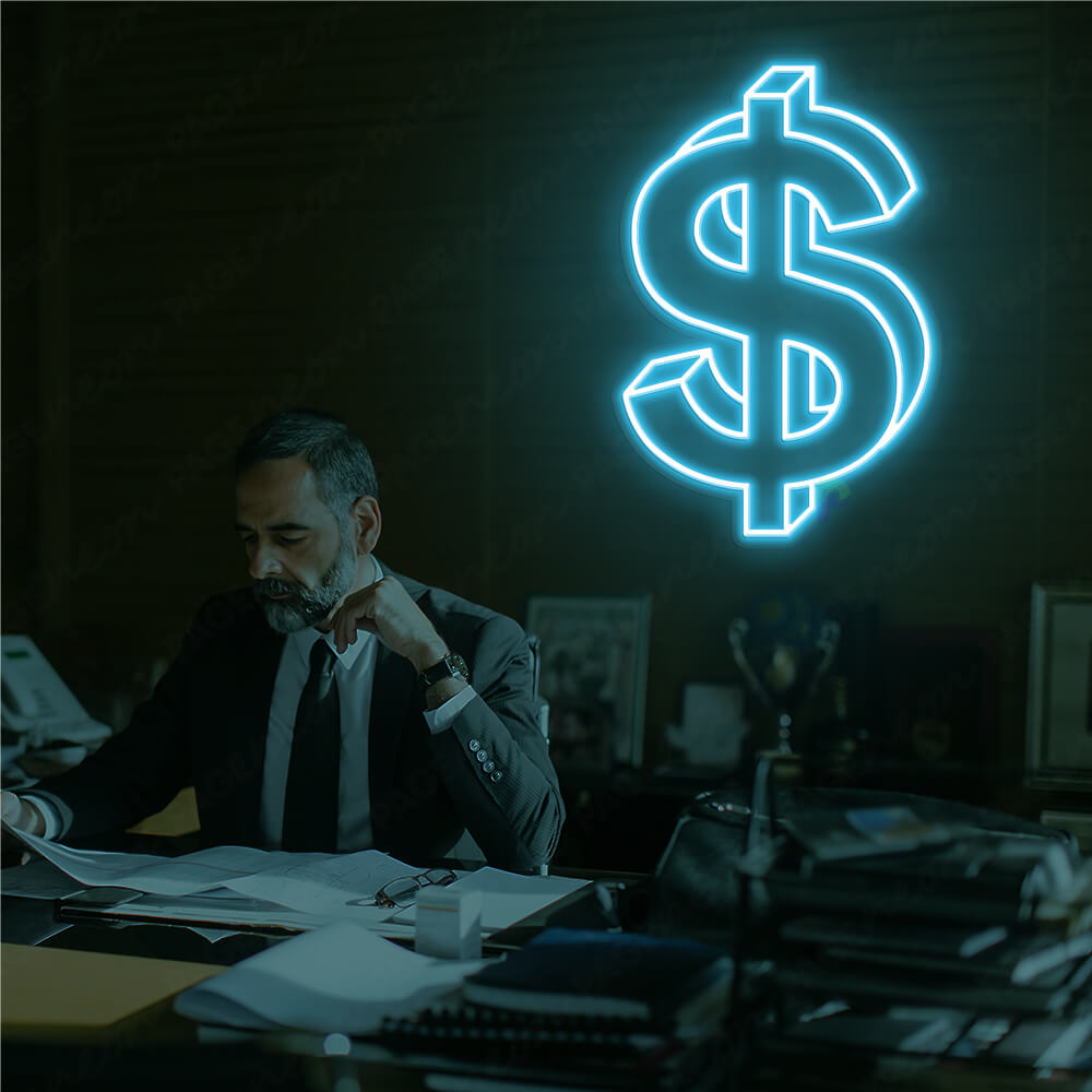 Neon Dollar Sign Light Blue Aesthetic Light