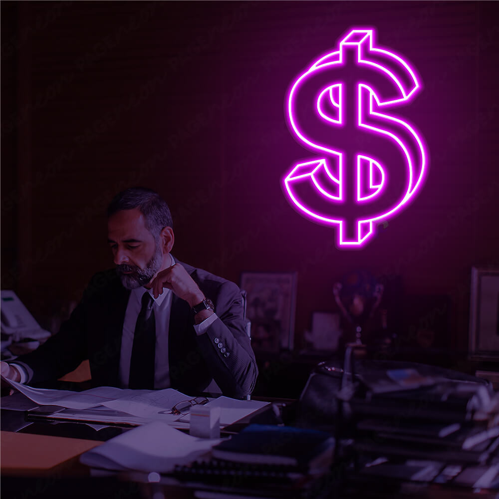 Neon Dollar Sign Purple Aesthetic Light