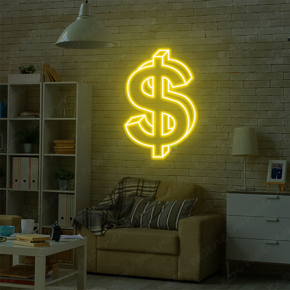 Neon Dollar Sign Yellow Aesthetic Light