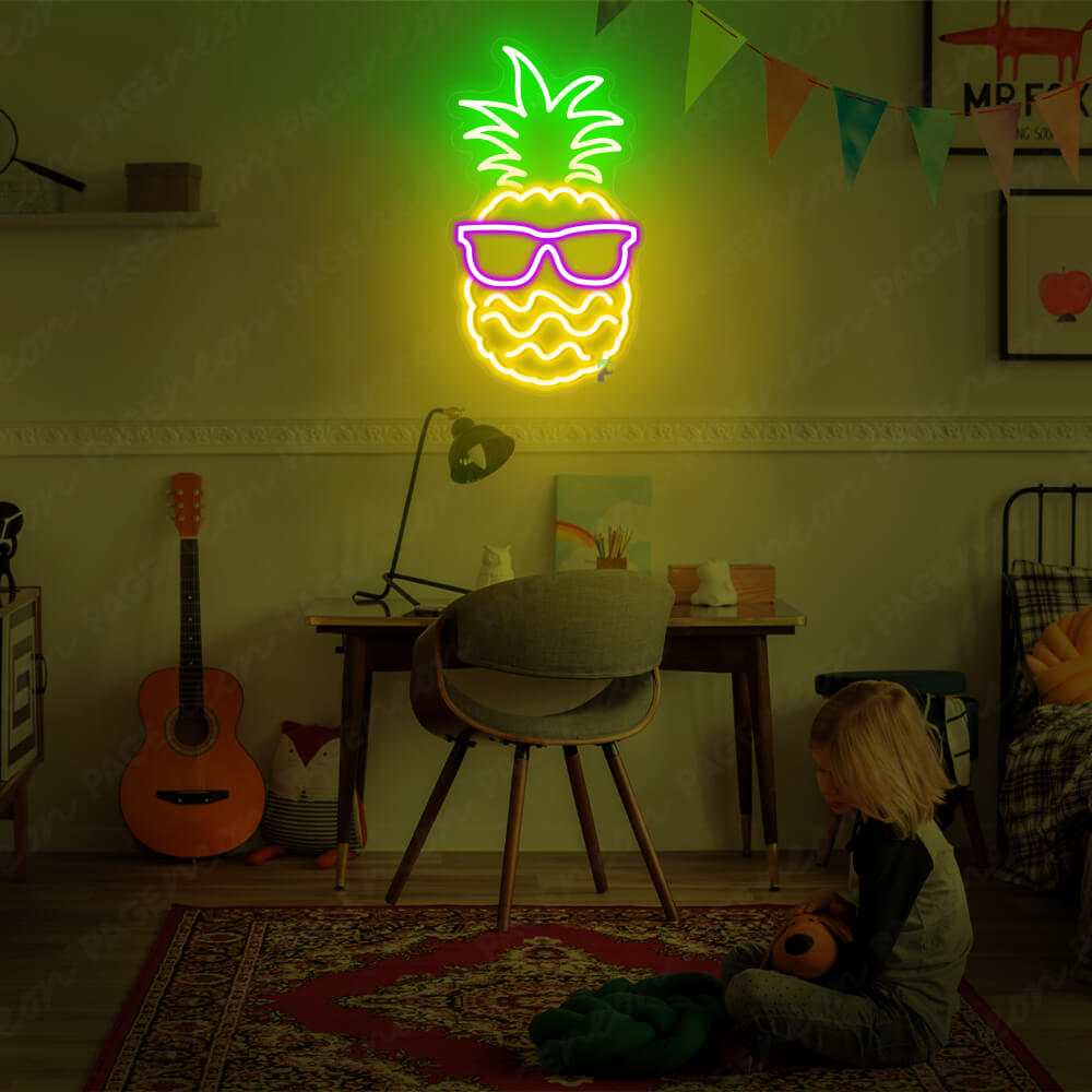 Neon Pineapple Sign Yellow Led Light Purple
