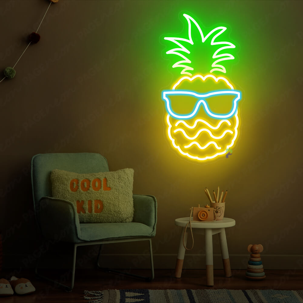 Neon Pineapple Sign Yellow Led Light Light Blue