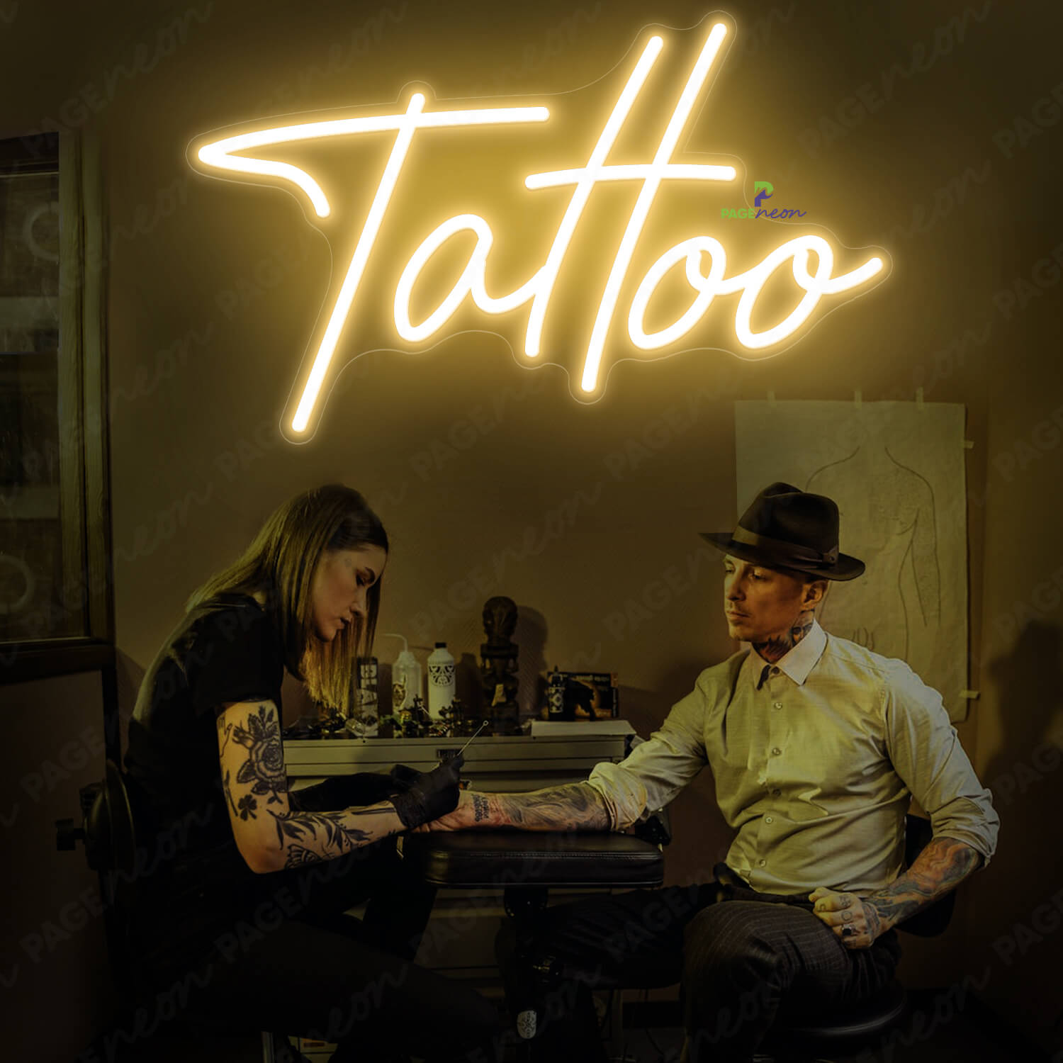 Neon Sign Tattoo Piercing Led Light Gold Yellow