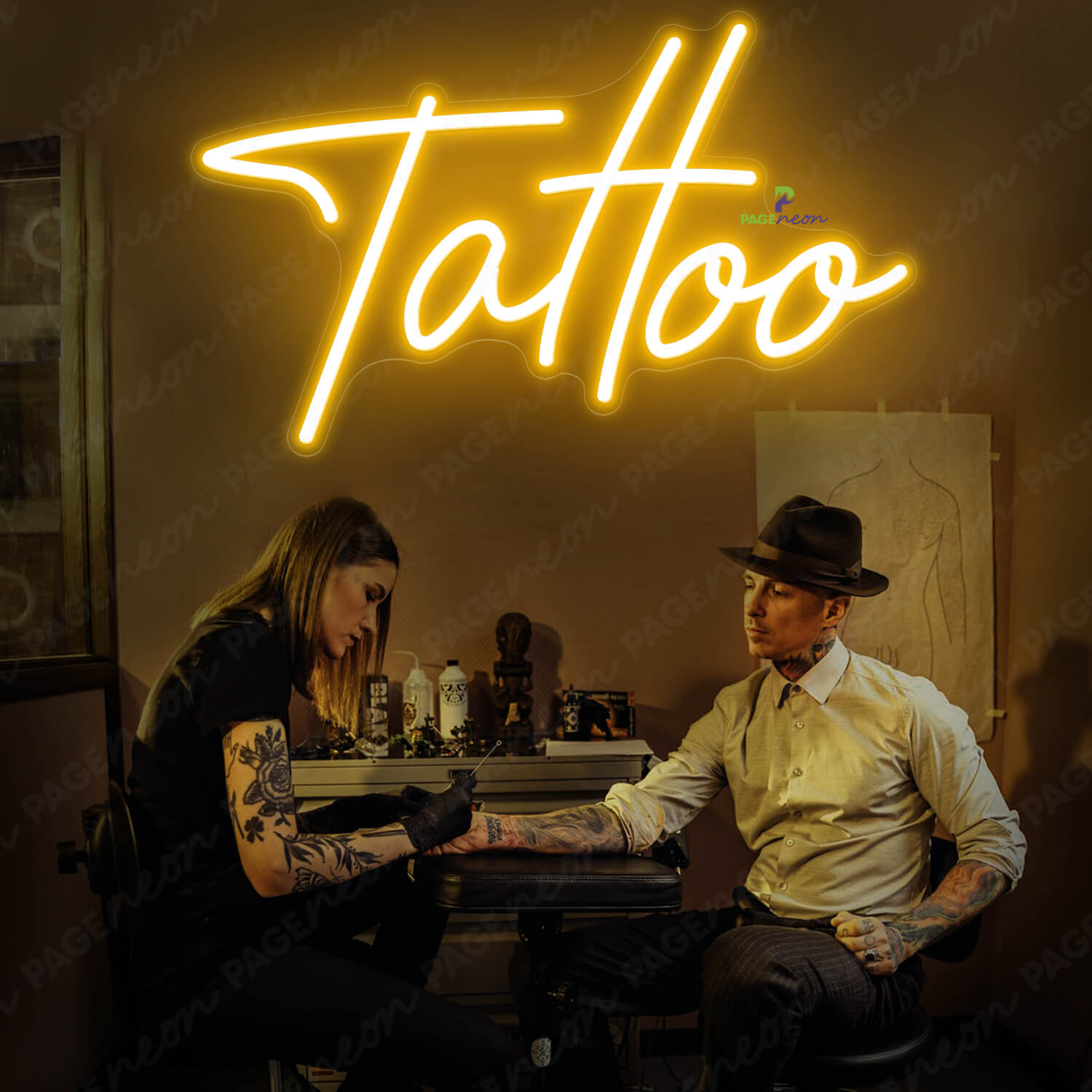 Neon Sign Tattoo Piercing Led Light Orange Yellow