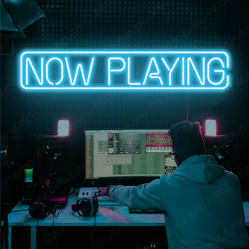 Now Playing Neon Sign Record Display Neon Sign Light Blue