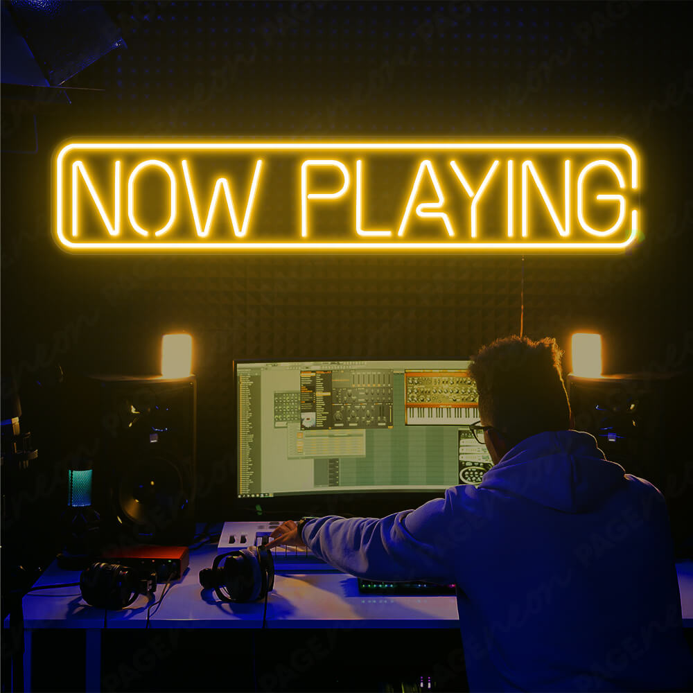 Now Playing Neon Sign Record Display Neon Light Orange yellow