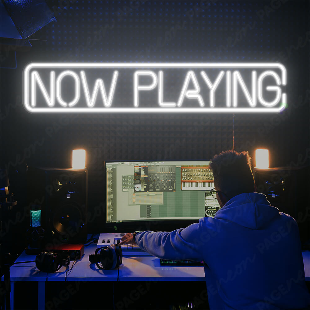Now Playing Neon Sign Record Display Neon Light White
