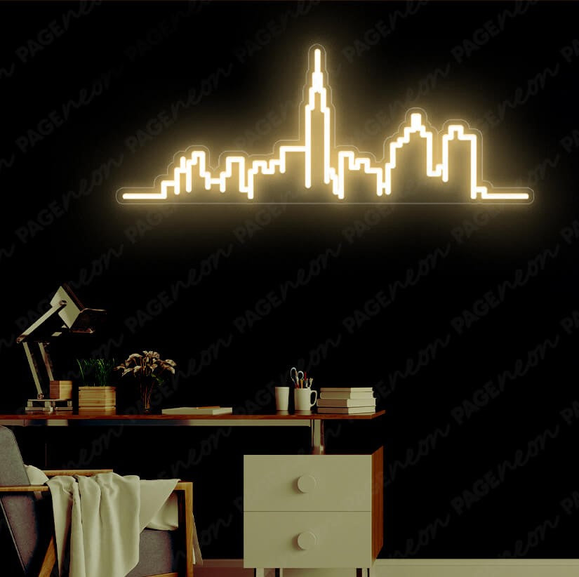 Skyline New York City Neon Sign NYC Neon Lights Gold Yellow