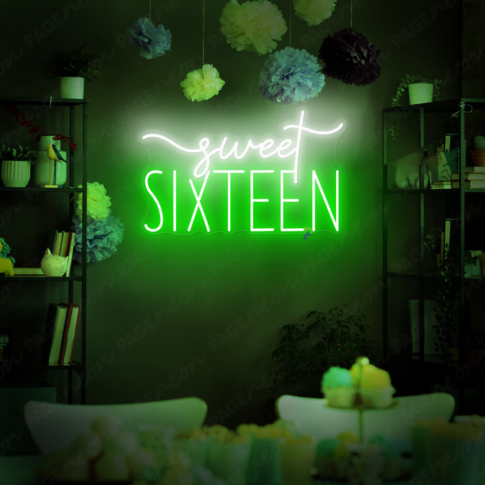 Sweet 16 Neon Sign Birthday Party Led Light Green