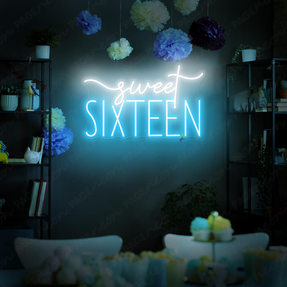 Sweet 16 Neon Sign Birthday Party Led Sign Light Blue