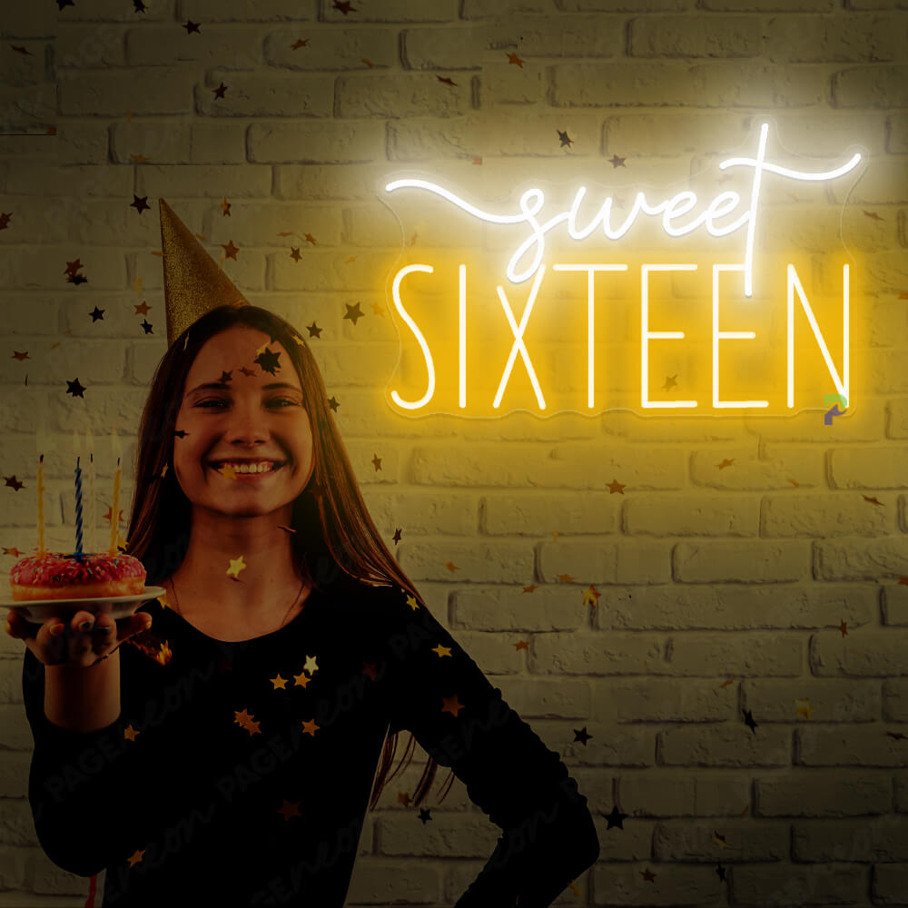 Sweet 16 Neon Sign Birthday Party Led Light Orange Yellow