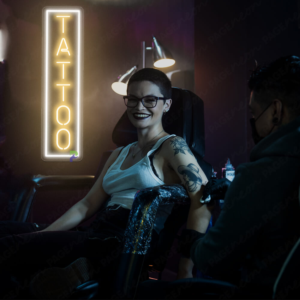 Vertical Tattoo Neon Sign Led Light Gold Yellow
