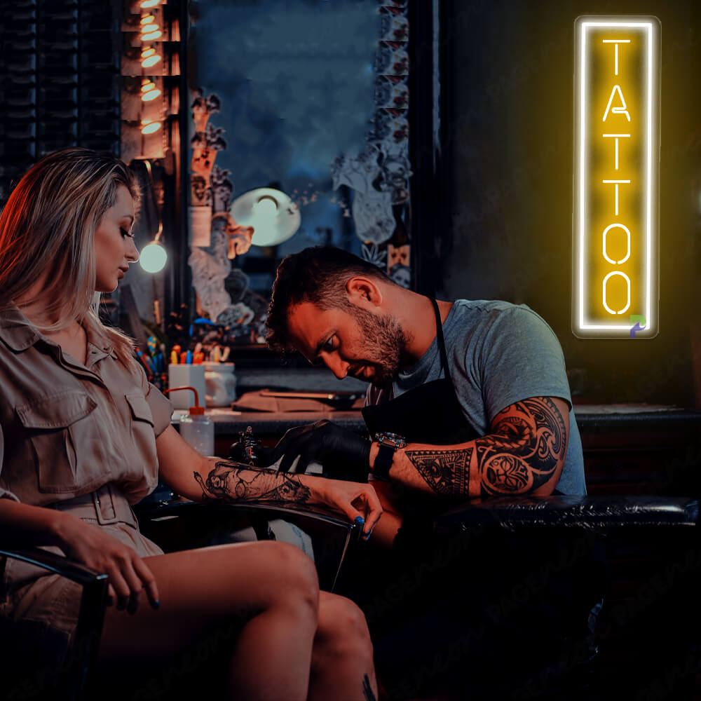 Vertical Tattoo Neon Sign Led Light Orange Yellow
