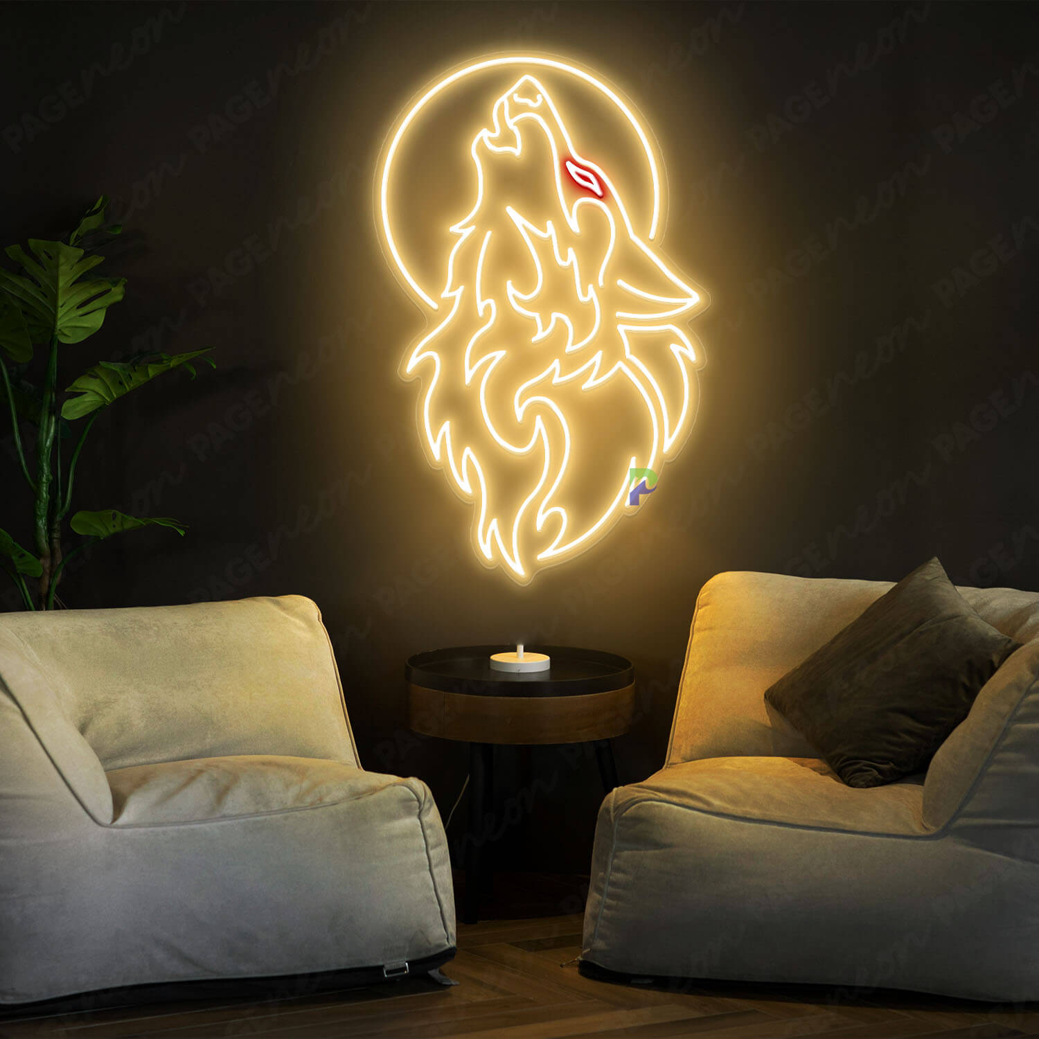 Wolf Neon Sign Gold Yellow Neon Light