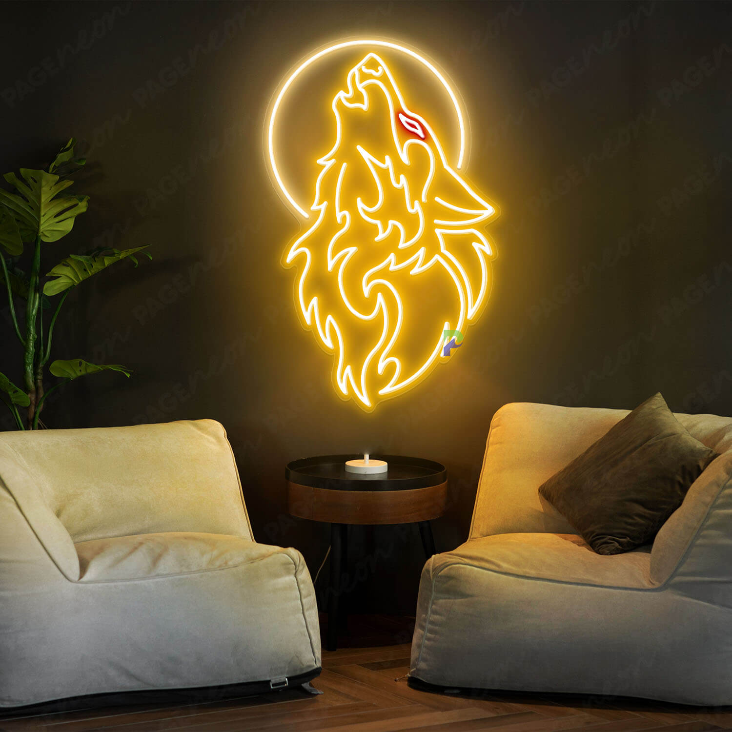 Wolf Neon Sign Orange Yellow Neon Light