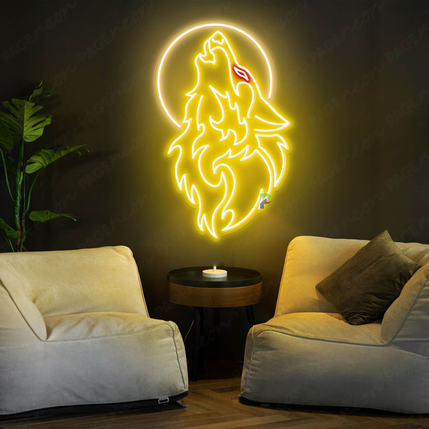 Wolf Neon Sign Yellow Neon Light