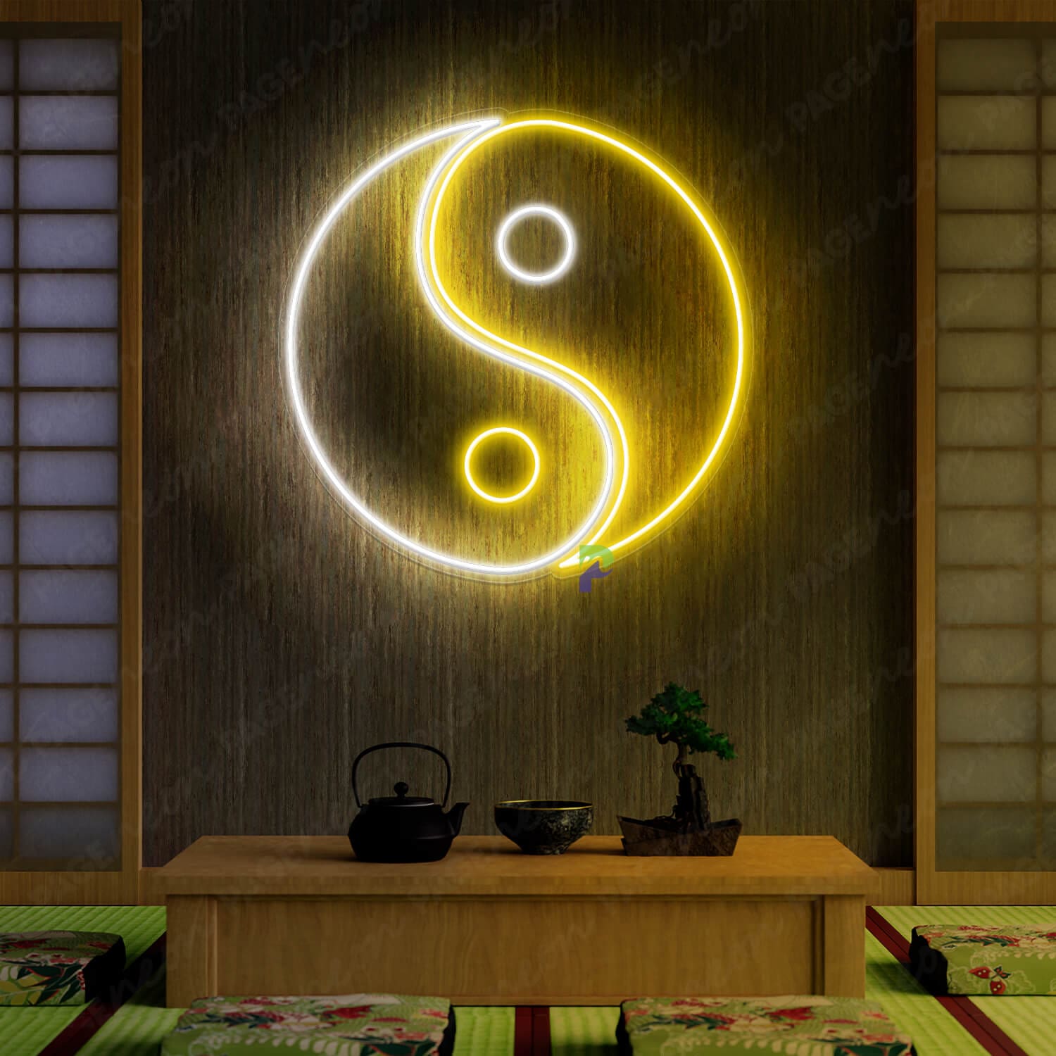 Yin Yang Neon Sign Japanese Led Light Yellow