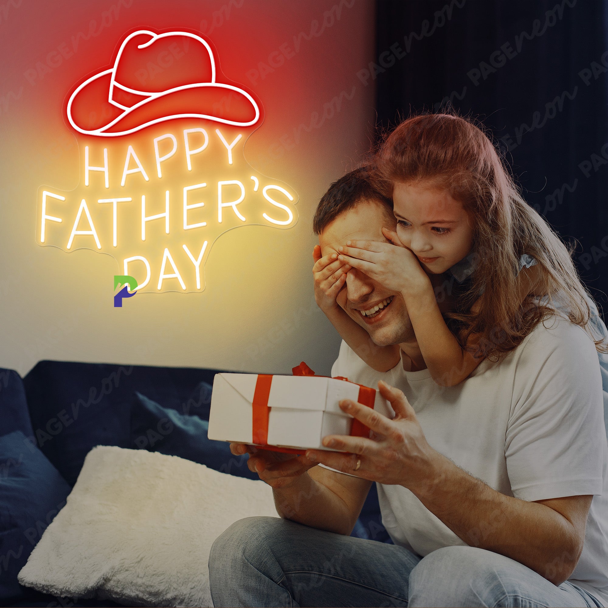 Happy Father's Day Neon Sign Dad Led Light gold yellow