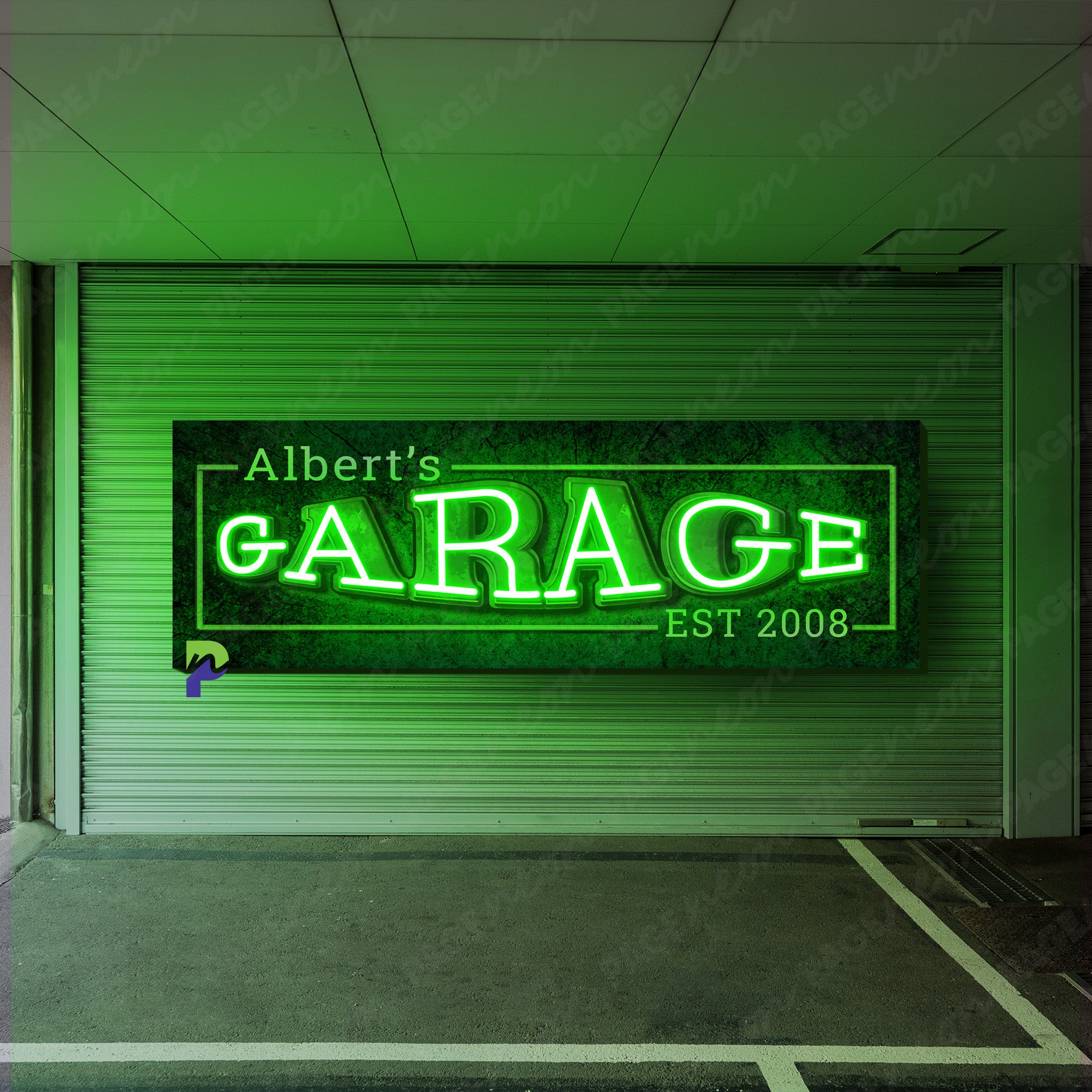 Garage Neon Sign Custom Name Led Light green