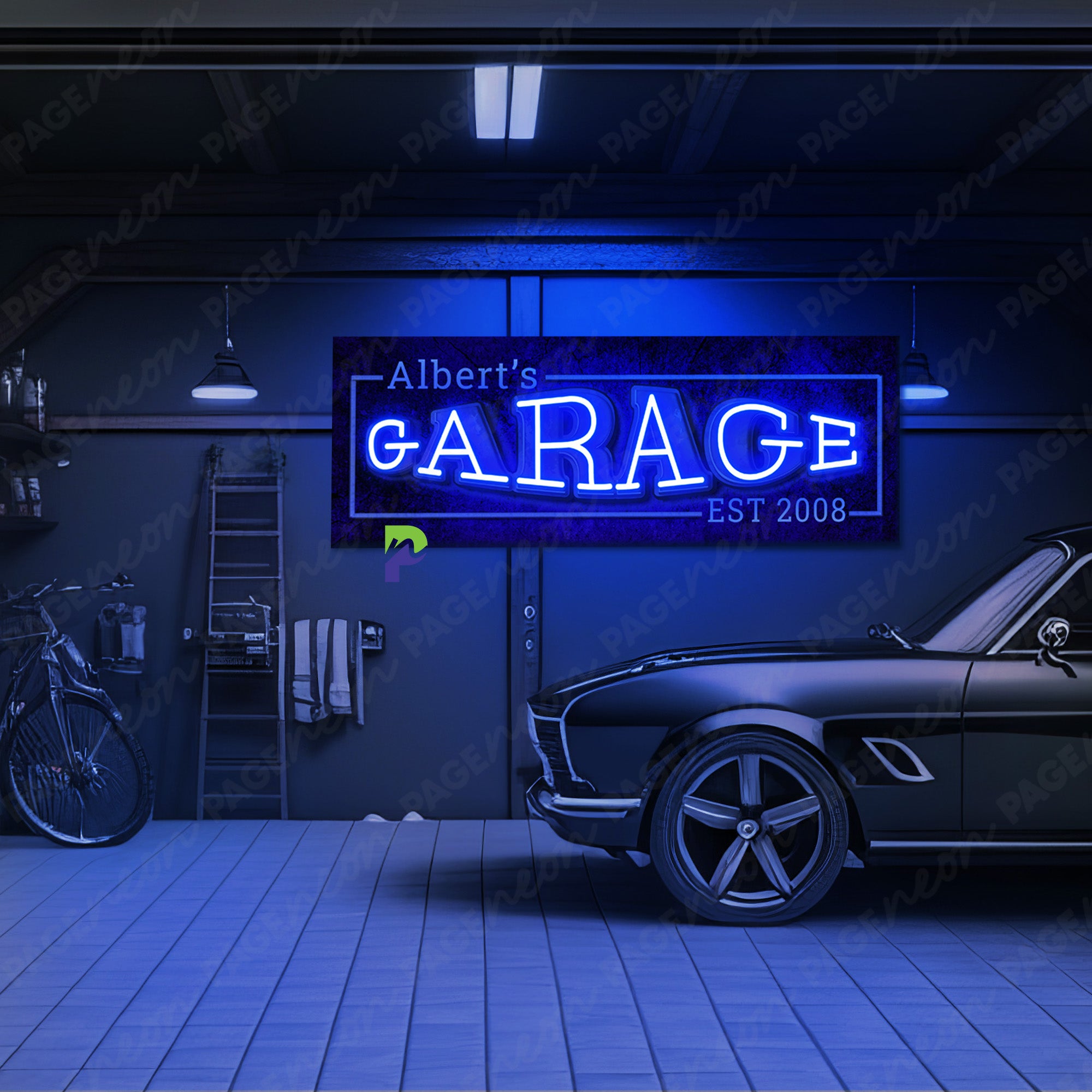 Garage Neon Sign Custom Name Led Light blue