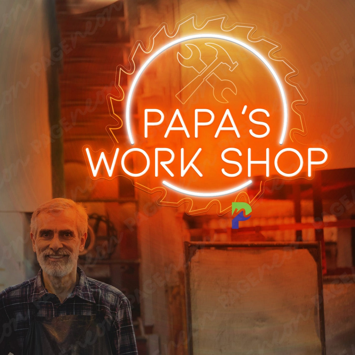 Papa's Workshop Custom Neon Signs For Dad Led Light ORANGE