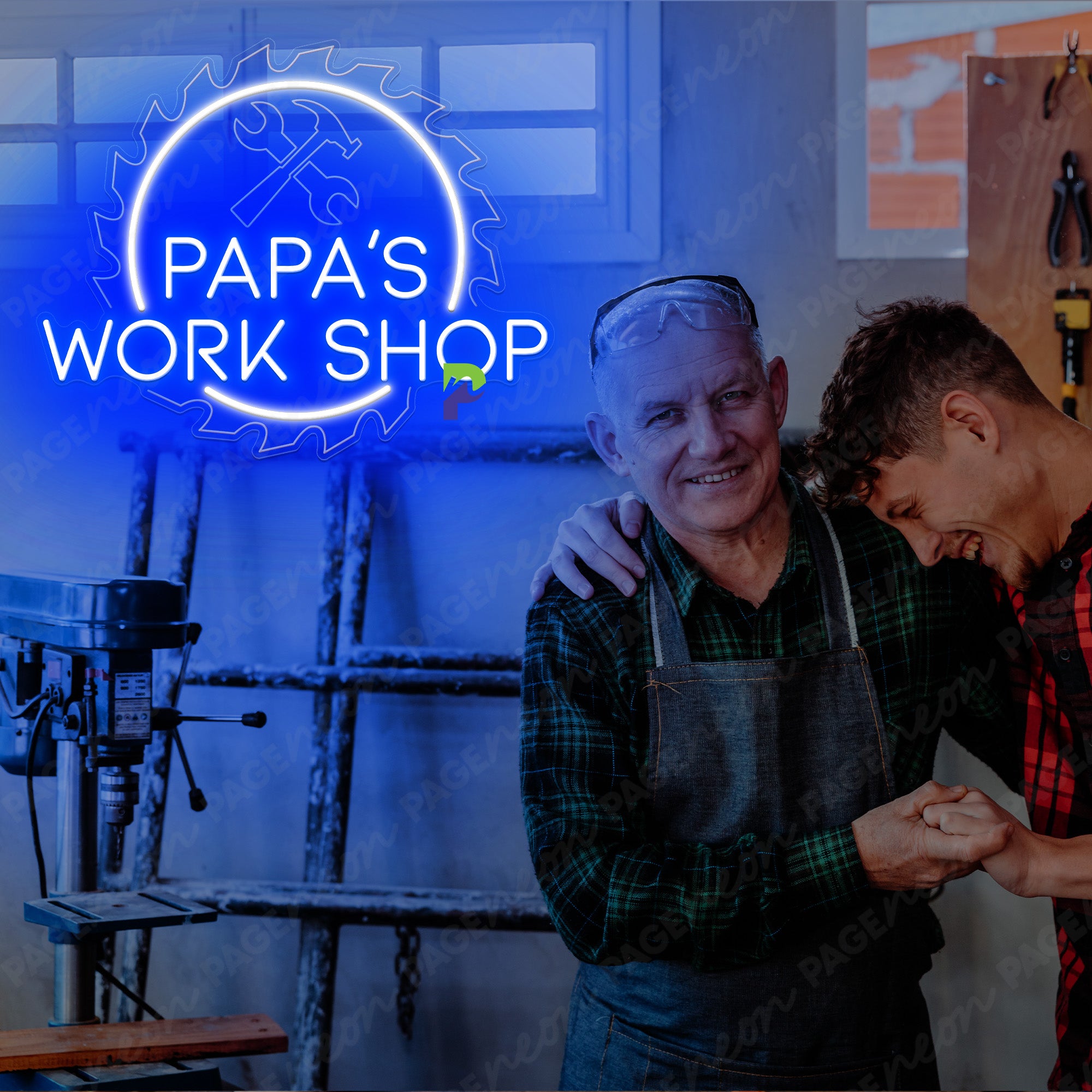 Papa's Workshop Custom Neon Signs For Dad Led Light blue