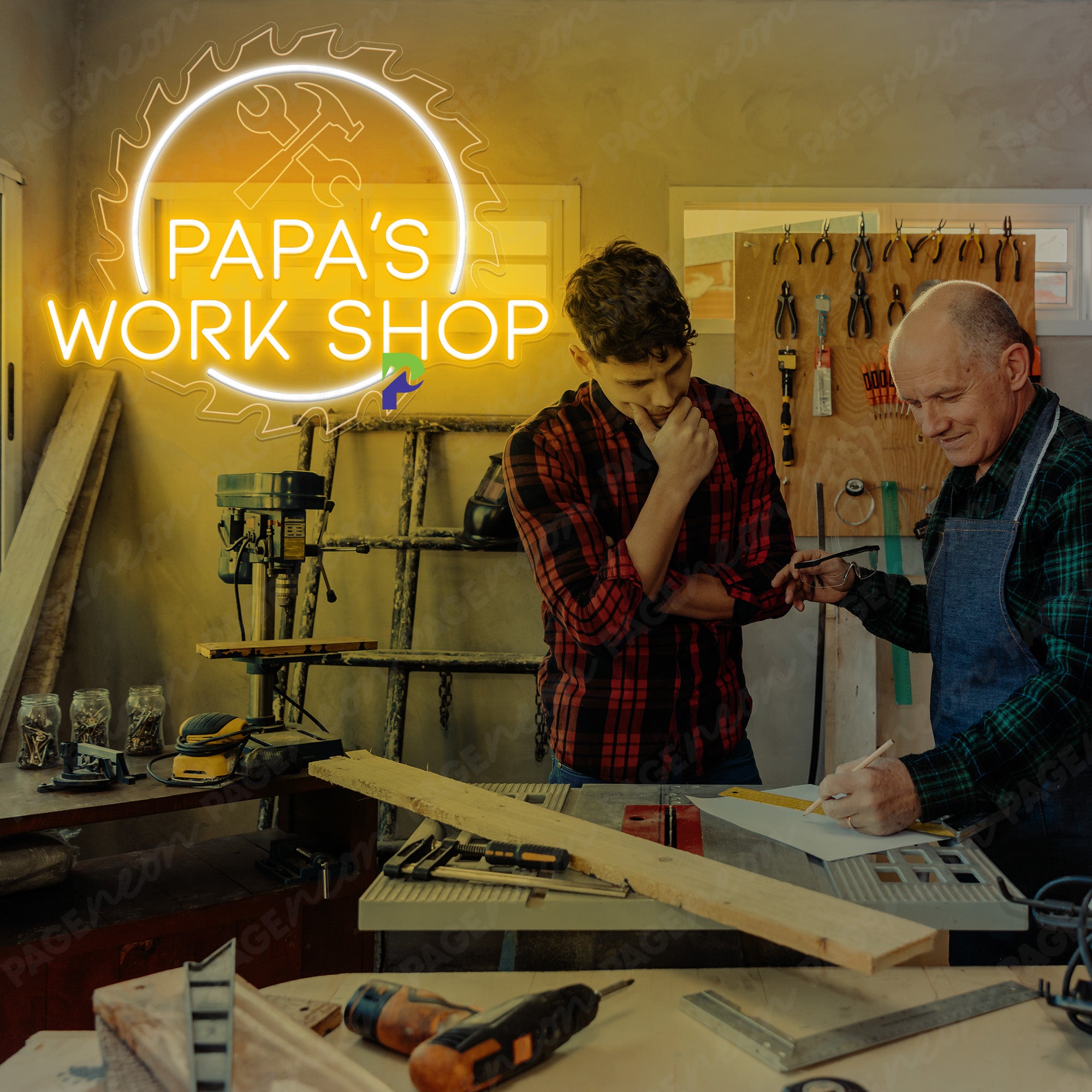 Papa's Workshop Custom Neon Signs For Dad Led Light yellow