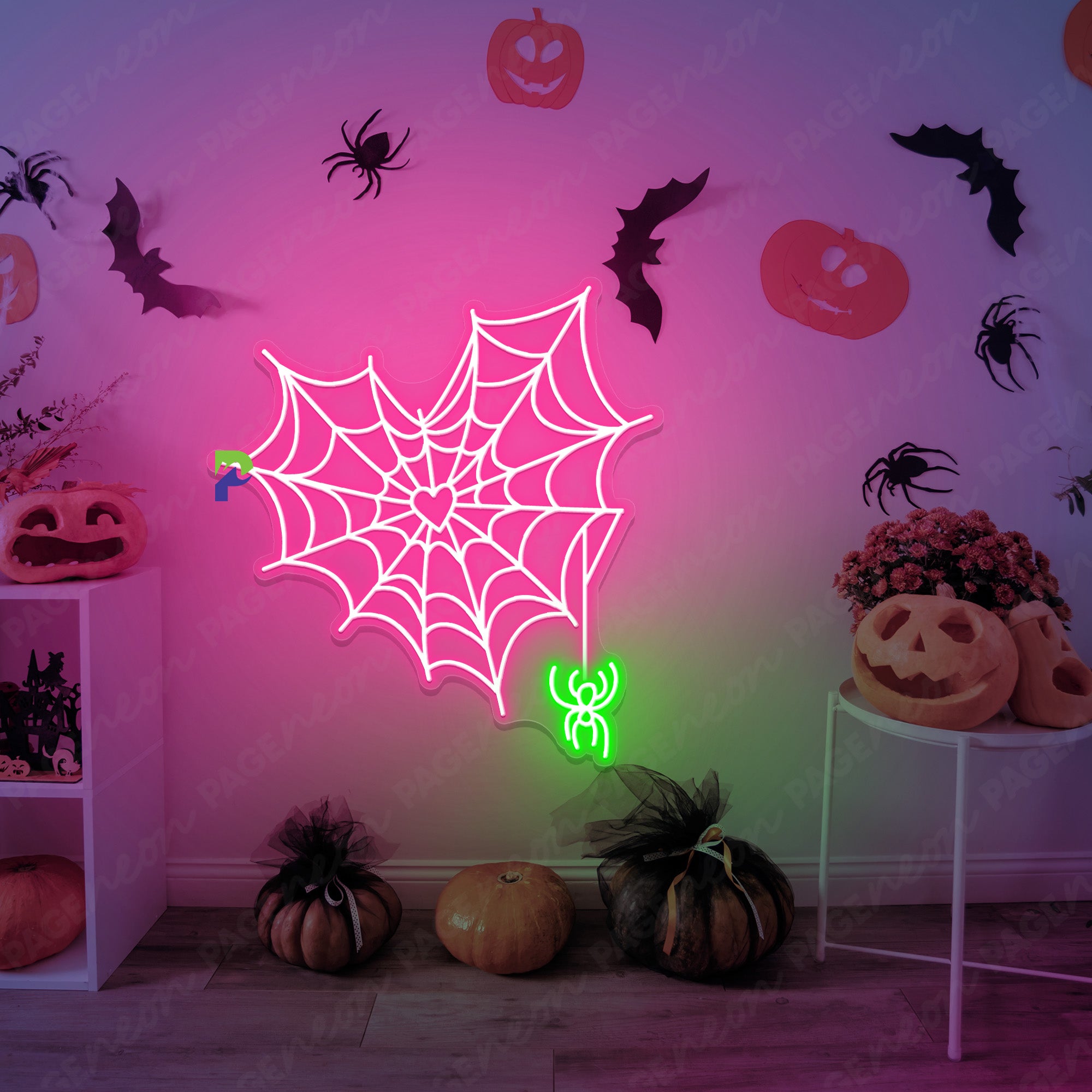 Spider Web Neon Sign Halloween Led Light pink