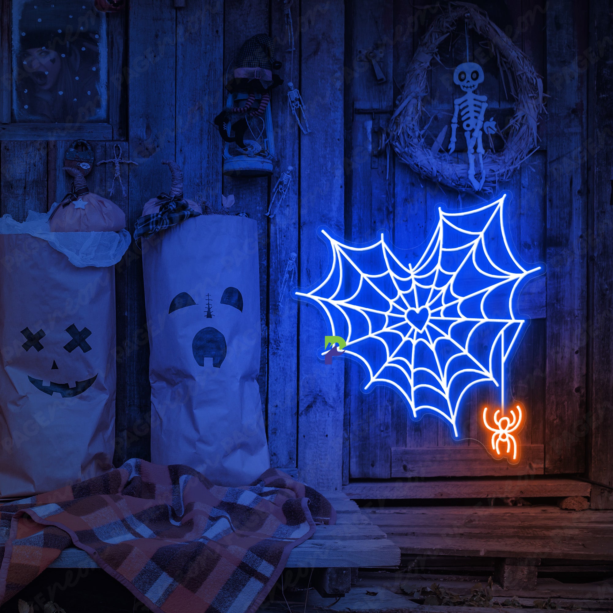 Spider Web Neon Sign Halloween Led Light blue