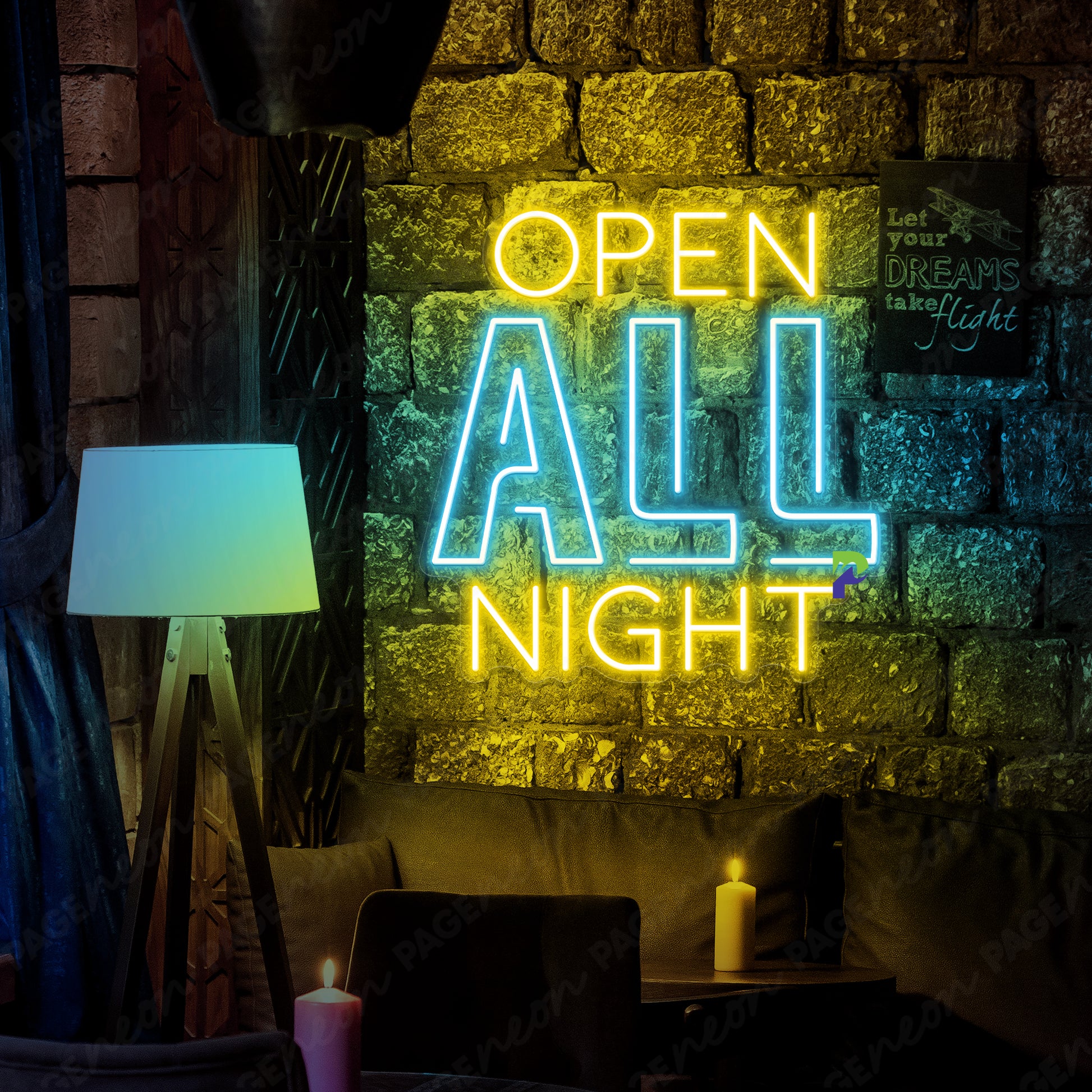 Open All Night Neon Sign Bar Led Light light blue