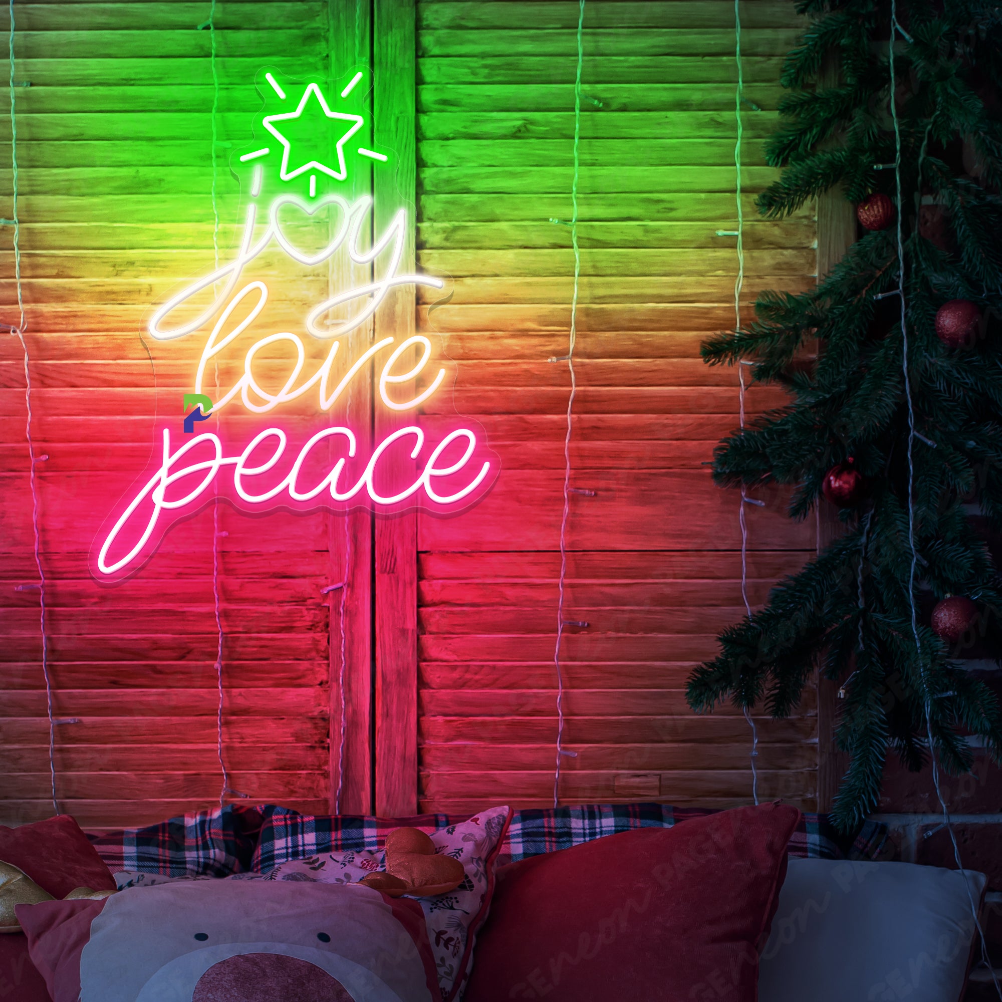 Neon Christmas Lights Joy Love Peace Neon Sign pink