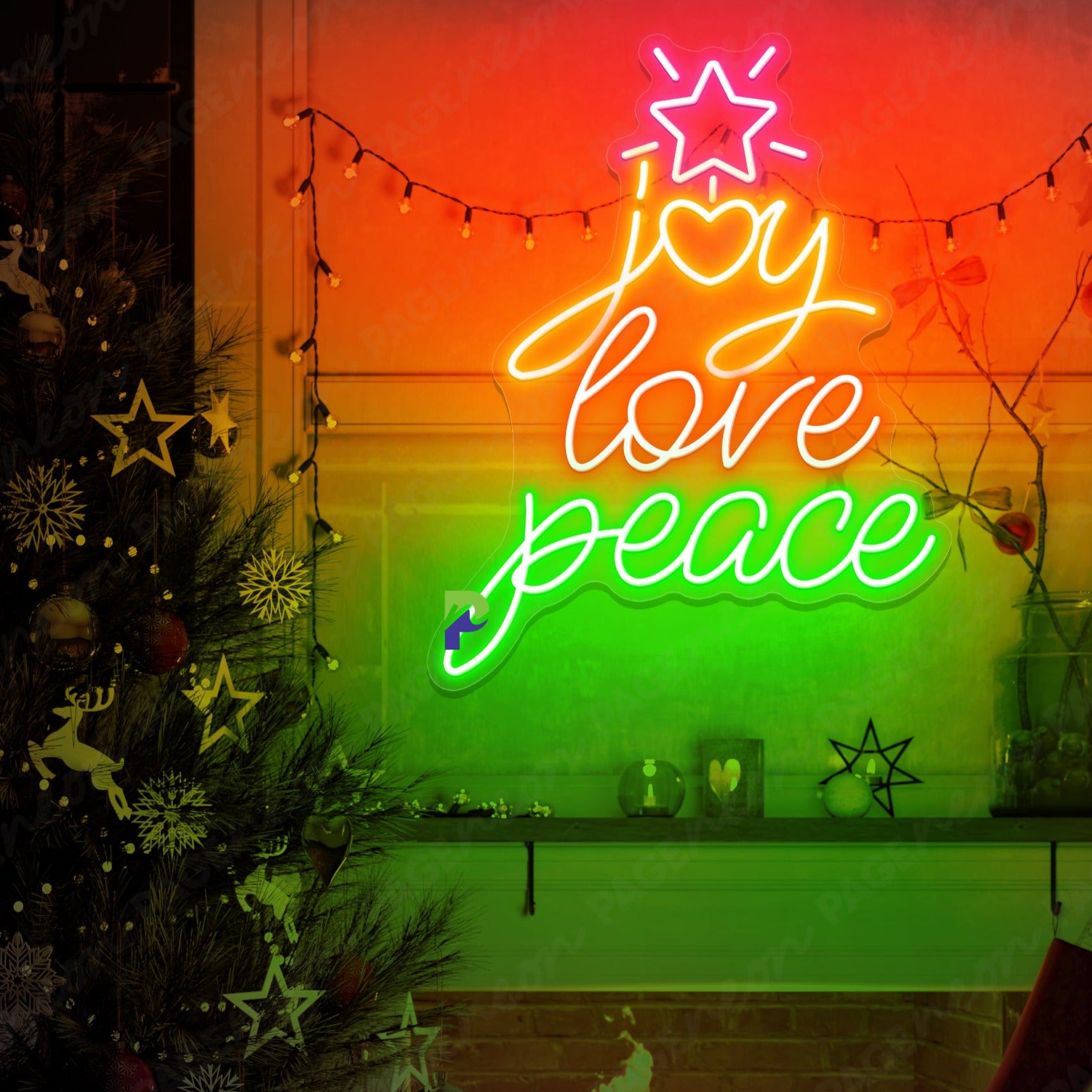 Neon Christmas Lights Joy Love Peace Neon Sign green