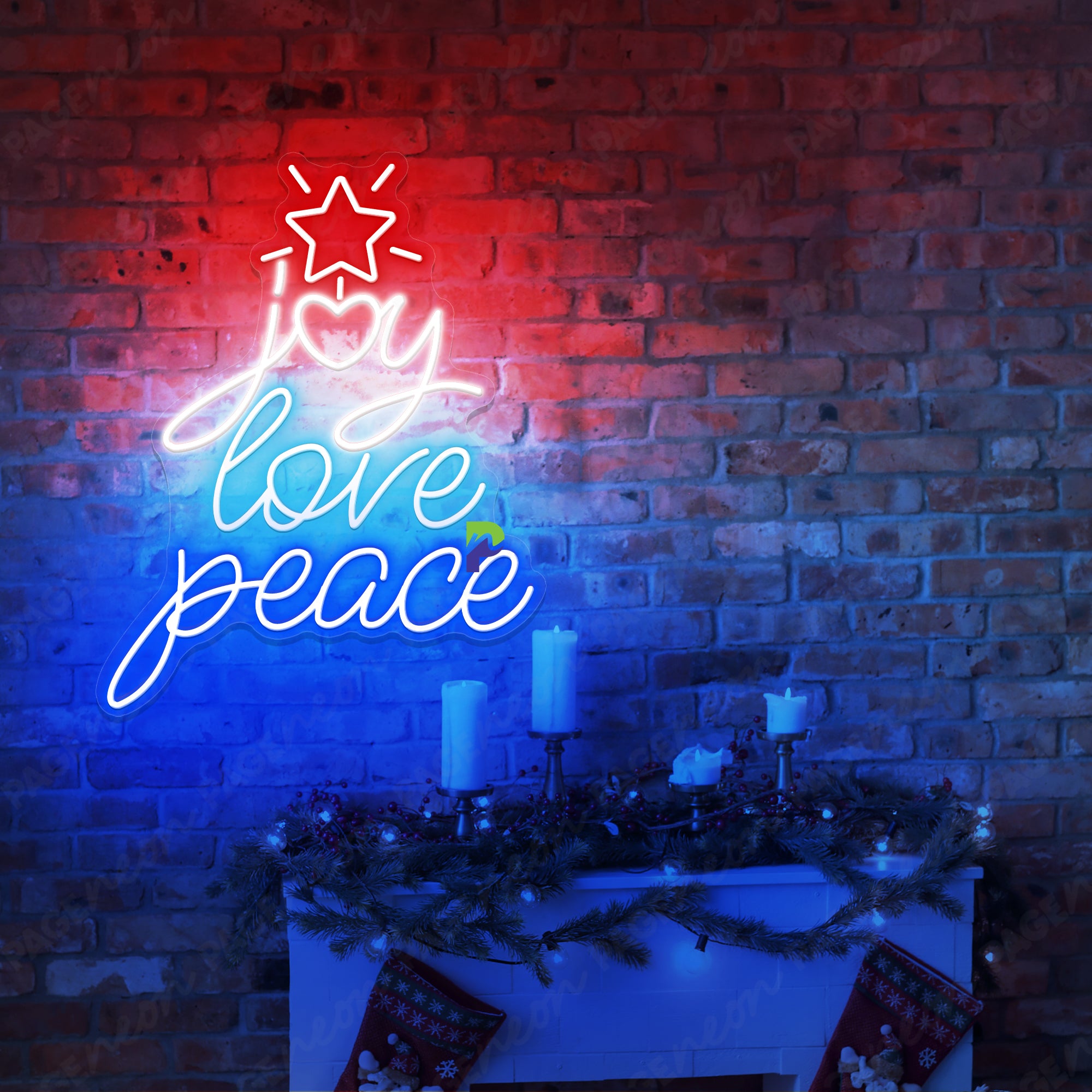 Neon Christmas Lights Joy Love Peace Neon Sign blue