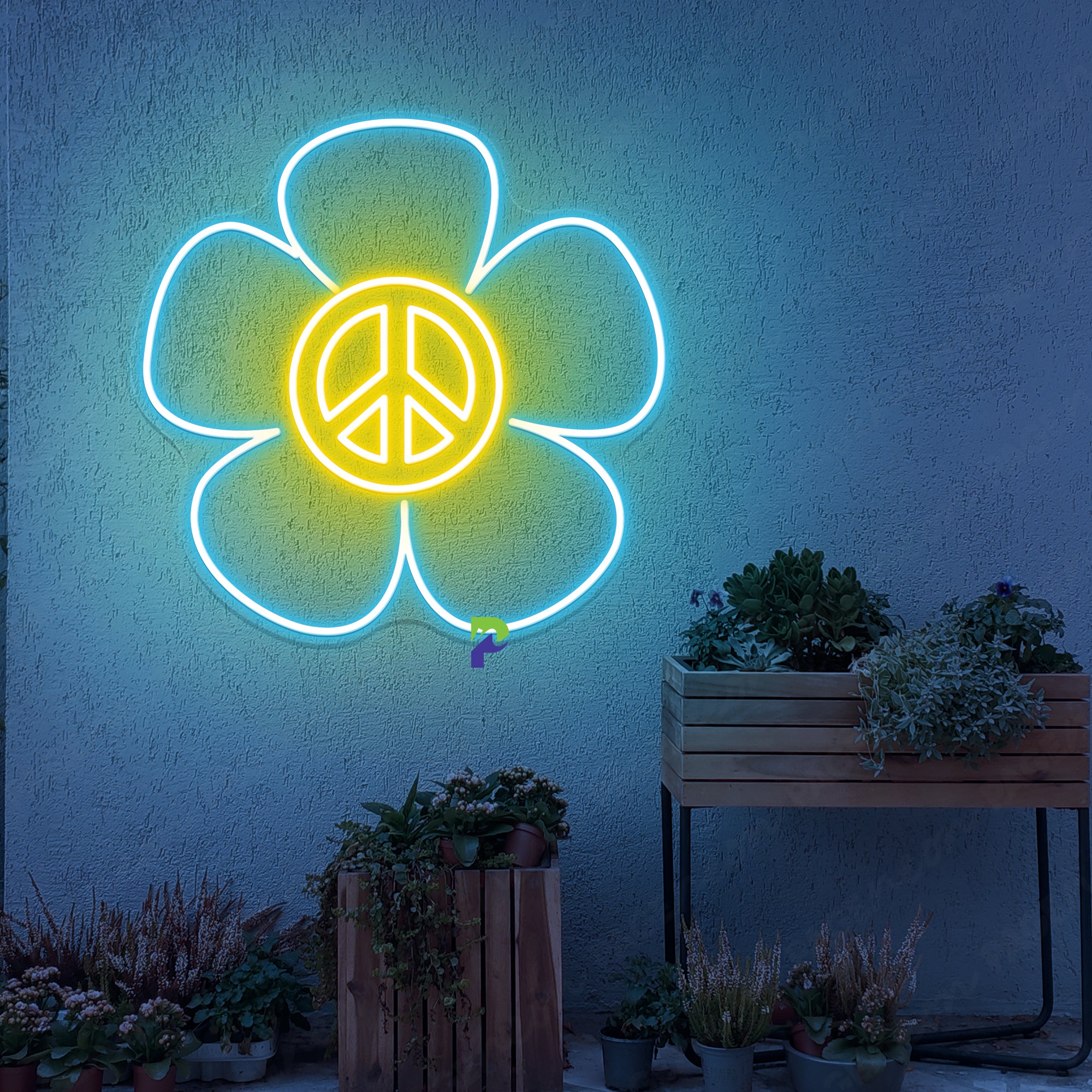 Flower Peace Neon Sign Aesthetic Symbol Led Light