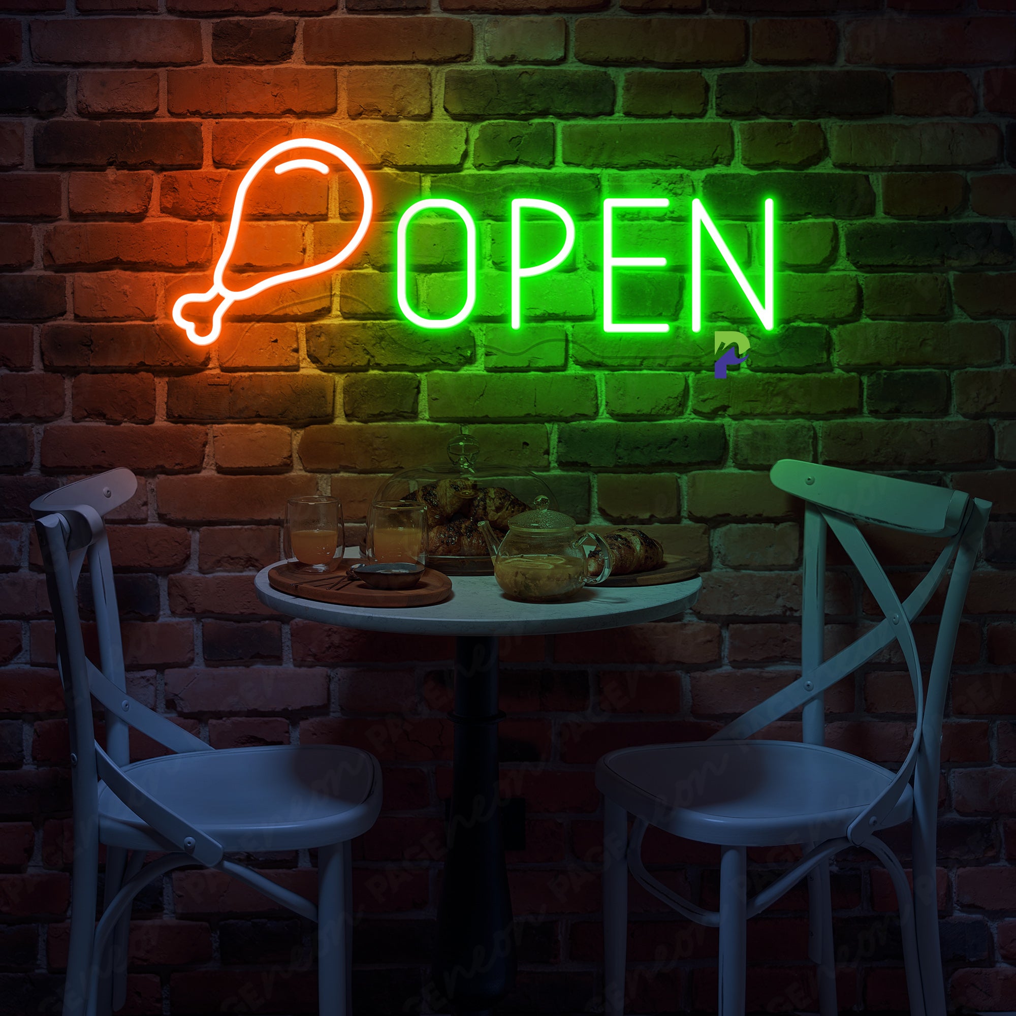 Fried Chicken Open Neon Sign Kitchen Led Light