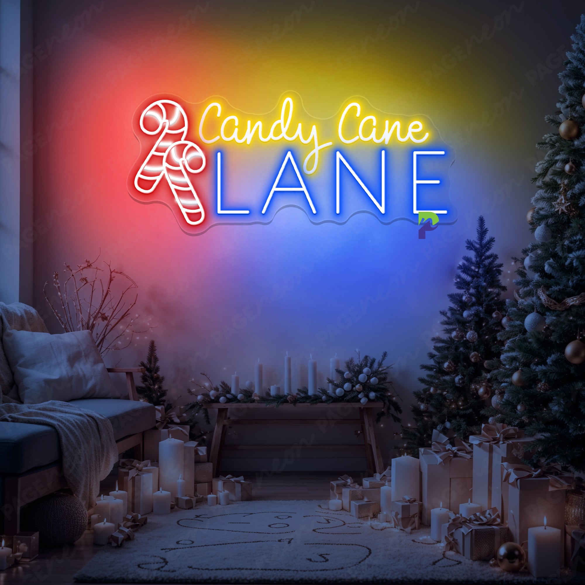 Neon Candy Cane Lane Sign Christmas Vibe Led Light