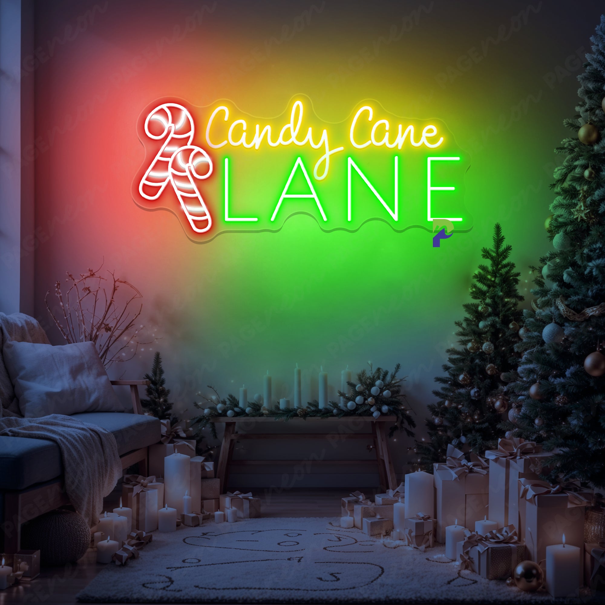 Neon Candy Cane Lane Sign Christmas Vibe Led Light