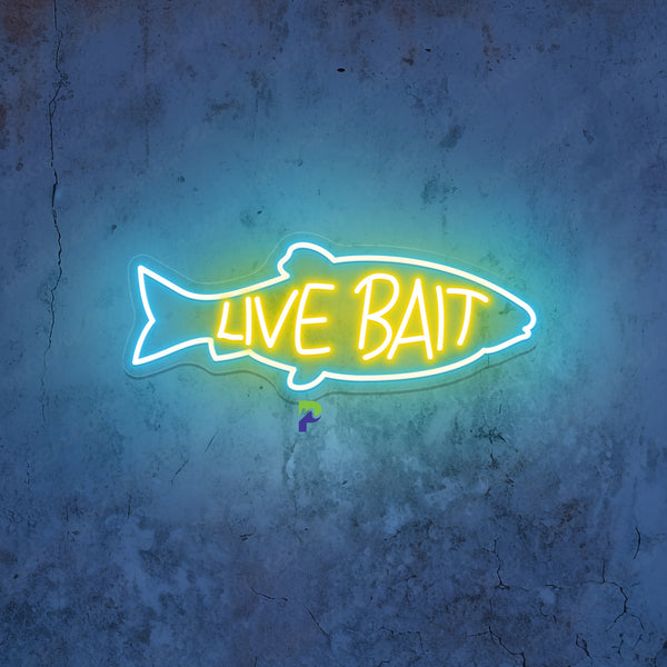 Neon Live Bait Sign Unique Fishing Store Led Light, Yellow / 17" x 17"