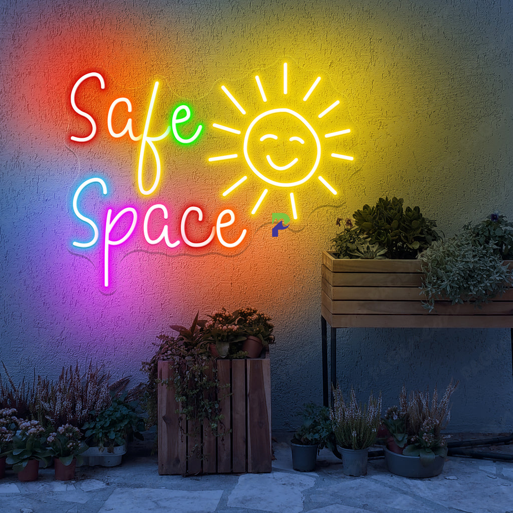 Sun Happy Sign Neon Safe Space Sign Little Happy Sun Led Light - PageNeon