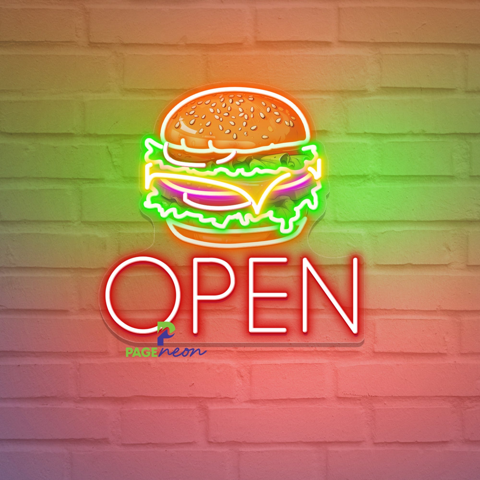 Neon Burger Open Sign Kitchen Led Light