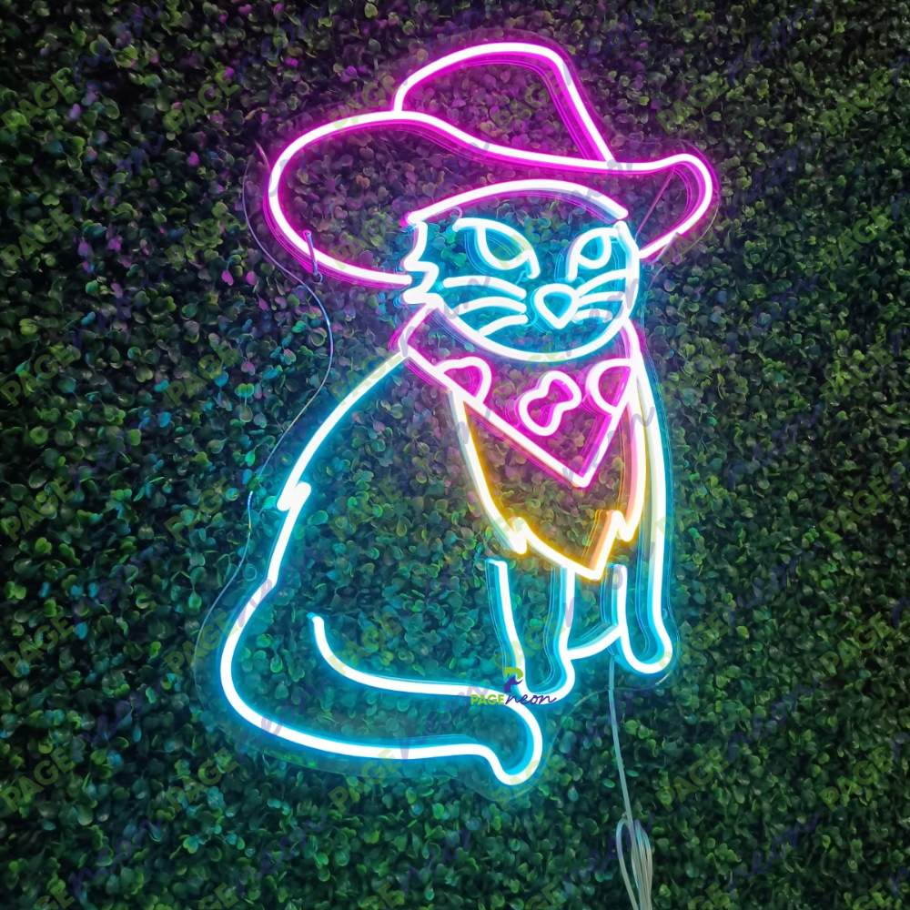 Cowboy Cat Neon Sign Man Cave Led Light for Bar