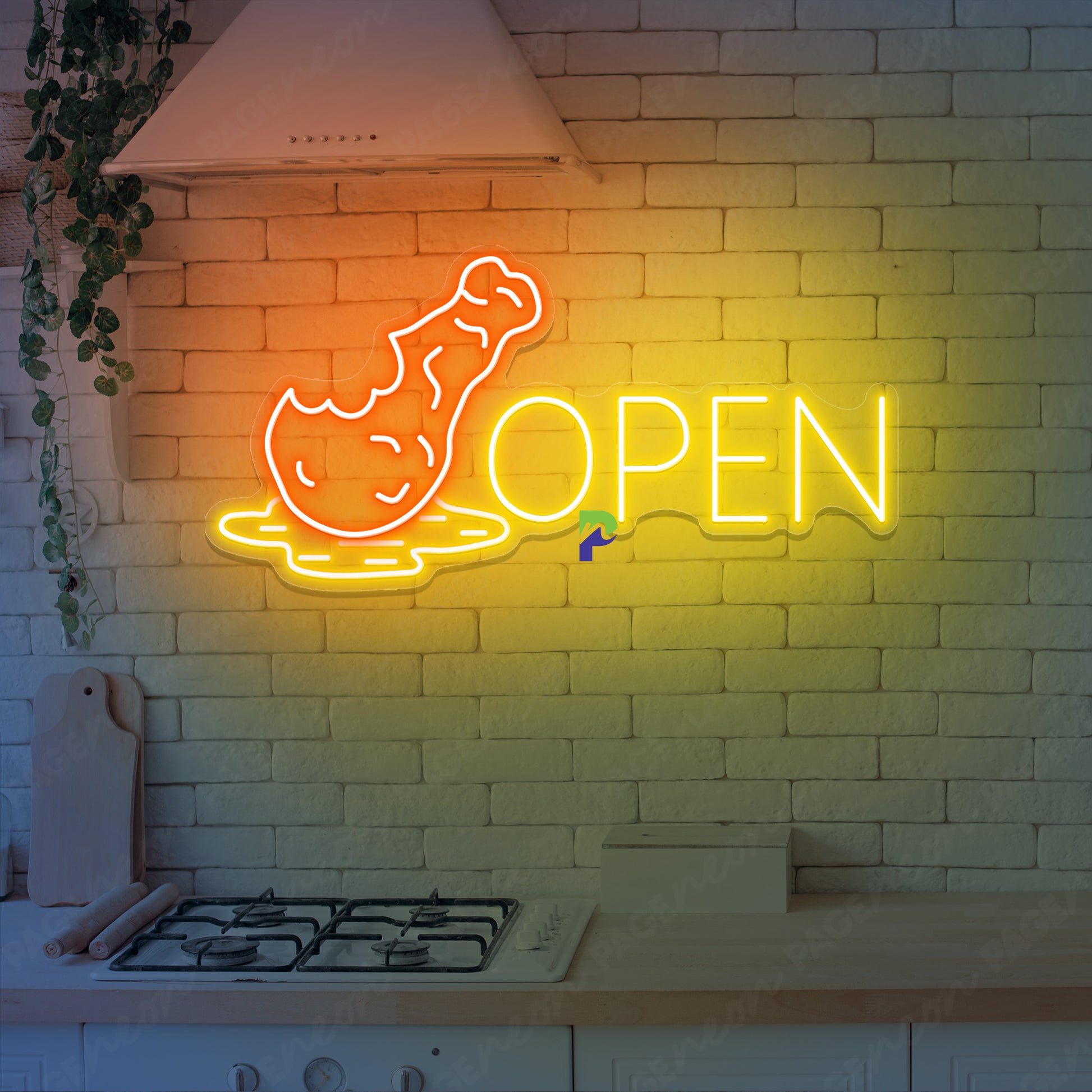 Fried Chicken Open Neon Sign Kitchen Led Light