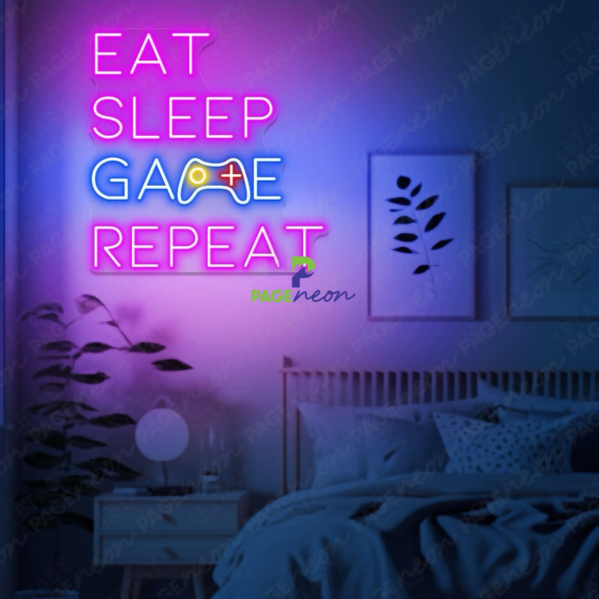 Eat Sleep Game Repeat Neon Sign For Gaming Room