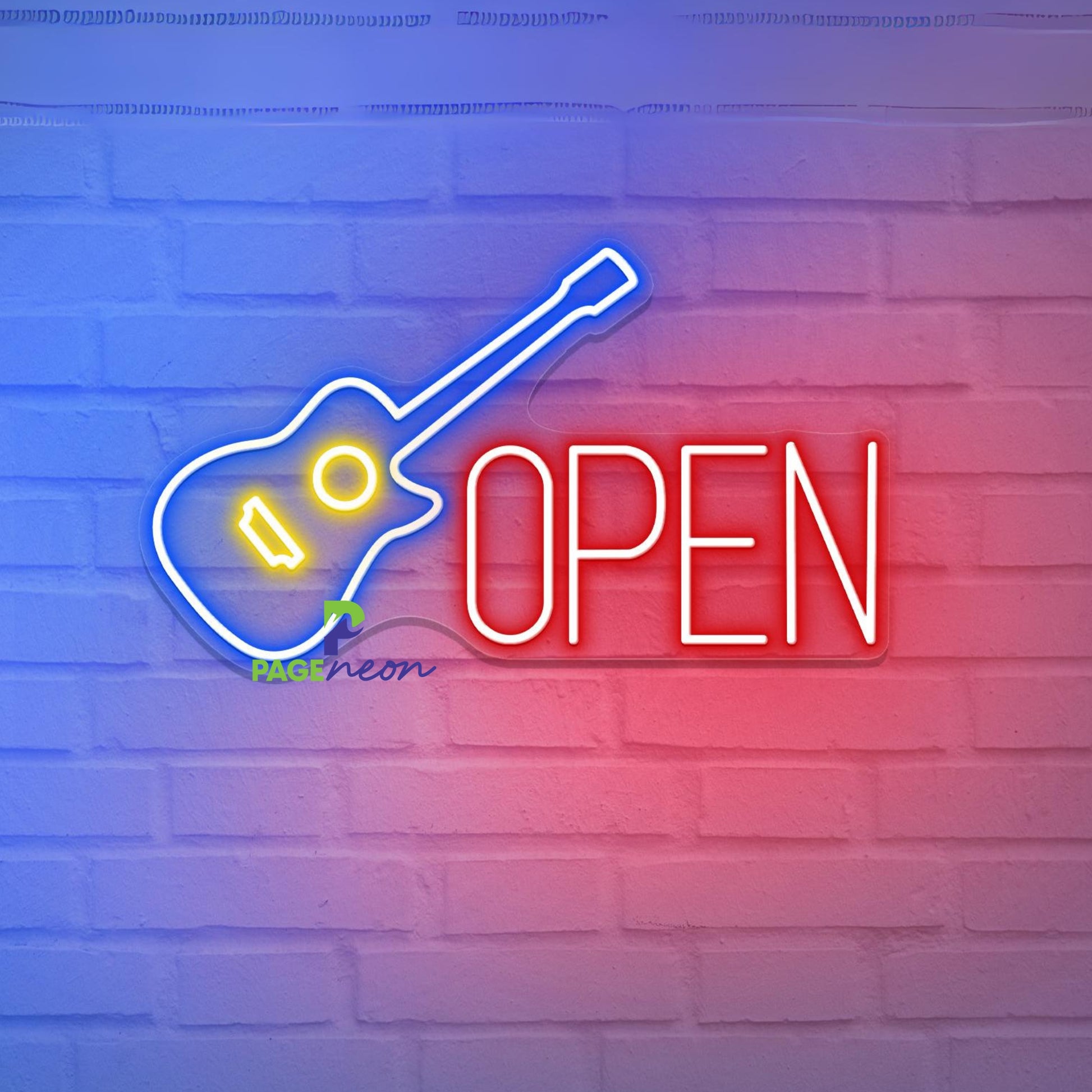 Guitar Open Neon Sign Business Led Light