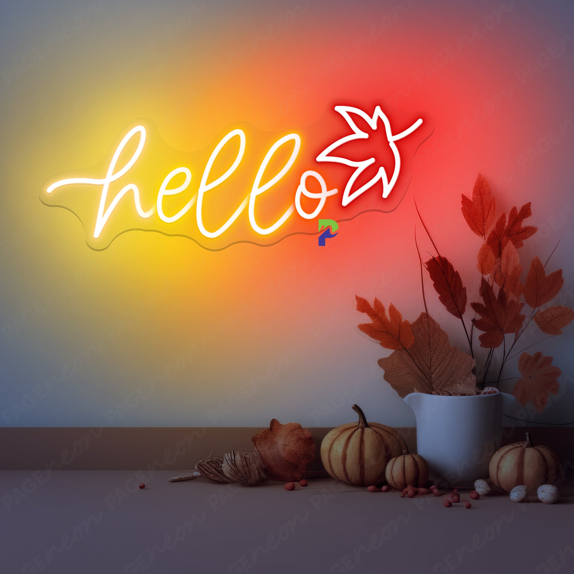 Hello Fall Sign Lovely Autumn Color Cheap Led Light